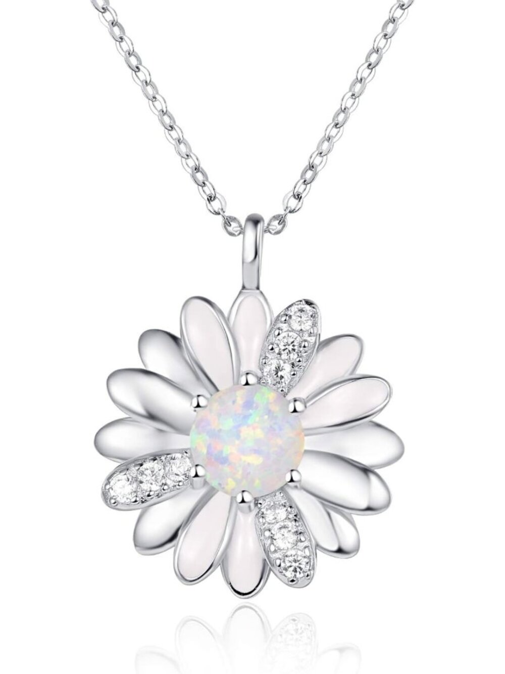 Daisy Pendant Necklace for Women - 925 Sterling Silver Opal Flower Jewelry Gift